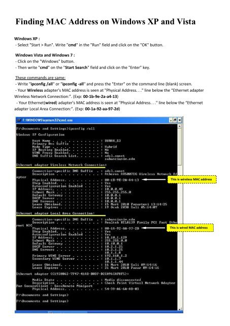 command for mac address windows 7